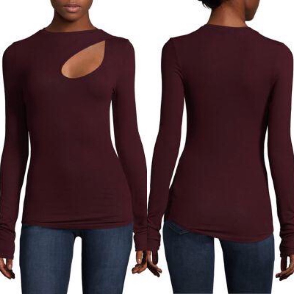 NWT Joe's Jeans Miranda Ribbed Cut-Out Top Wine